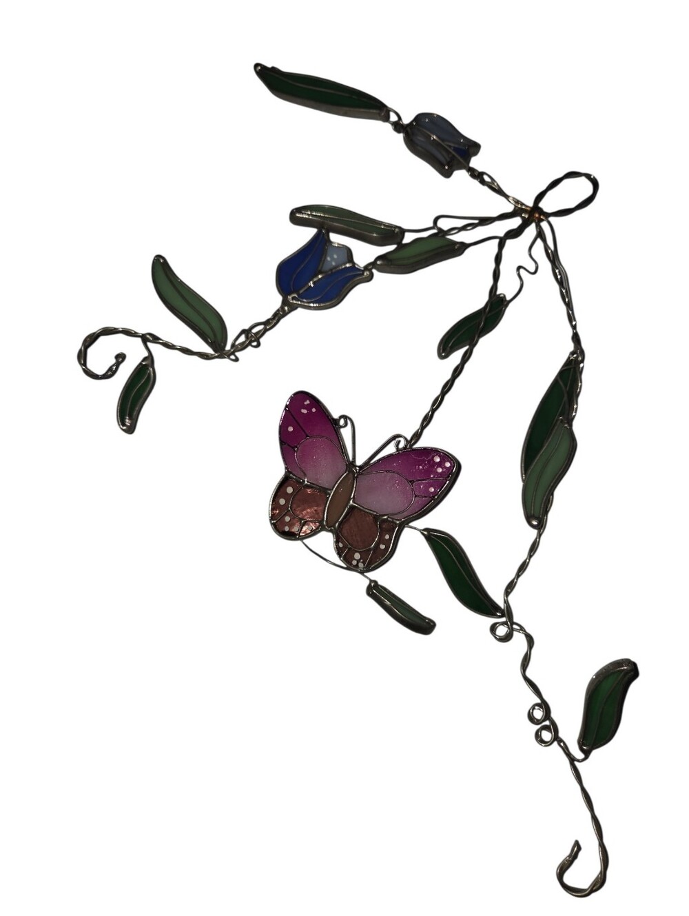 Butterfly Stained Glass window corner decor 2pc - Pink and Green
